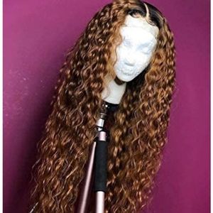 Ombre Curly Red Brown Lace Front Wig